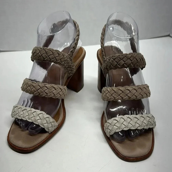 Frye Amy Braided High Heel Open Toe Sandals Shoes in Camel Multi Color Size 6.5 - Picture 3 of 13